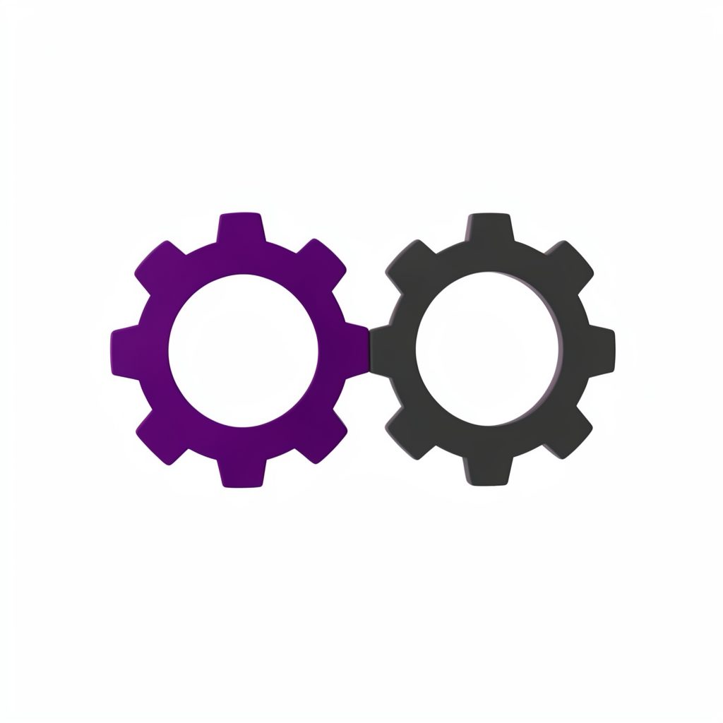 2 Geeks Web Design logo — two stylized gear shapes in deep purple and charcoal
