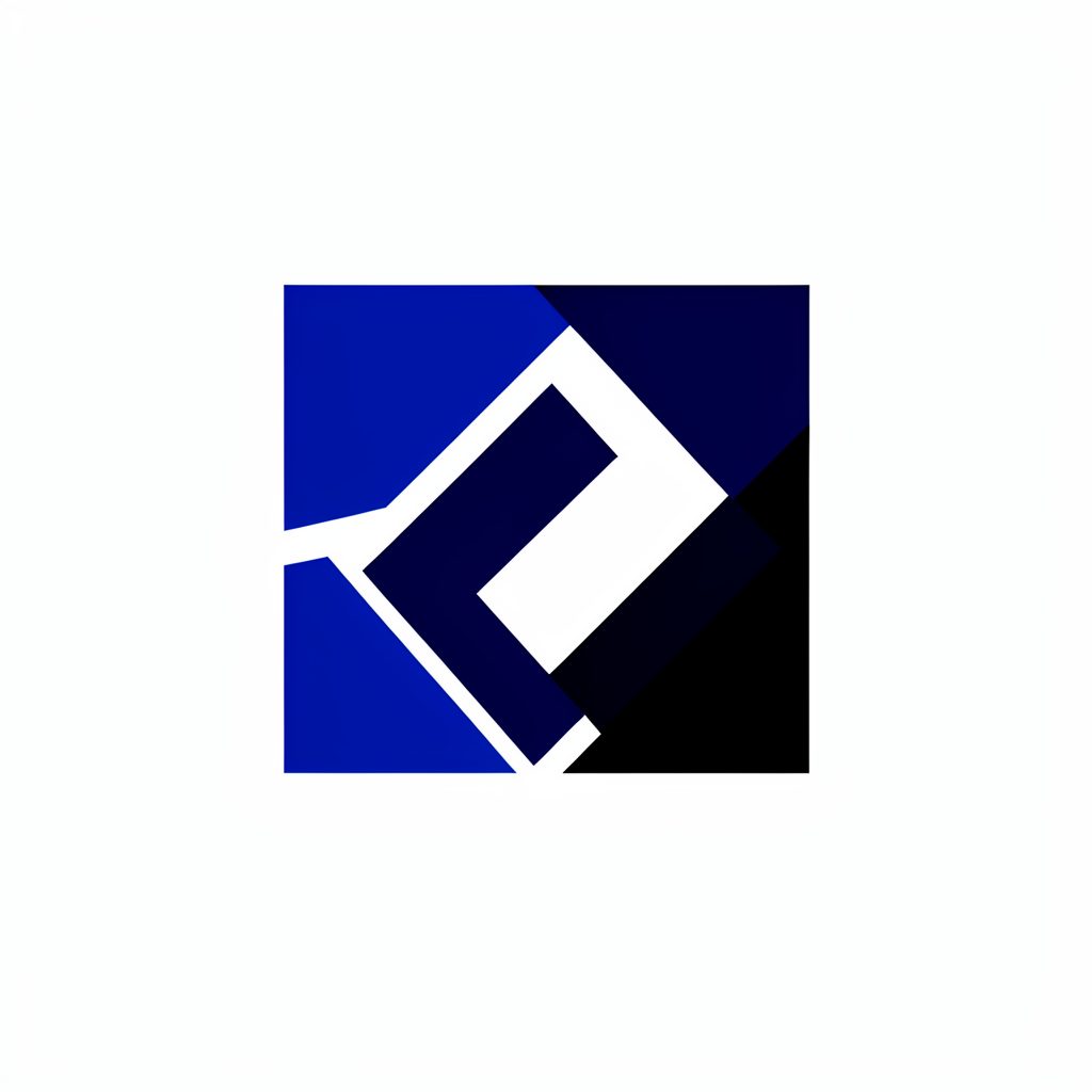 Bold geometric logo mark in deep indigo and near-black